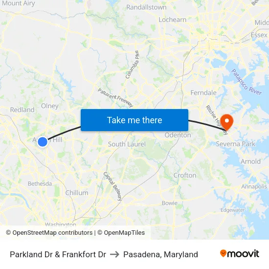 Parkland Dr & Frankfort Dr to Pasadena, Maryland map