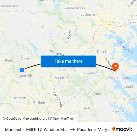Muncaster Mill Rd & Windsor Manor Ln to Pasadena, Maryland map
