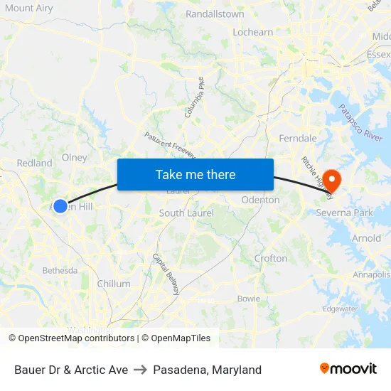 Bauer Dr & Arctic Ave to Pasadena, Maryland map