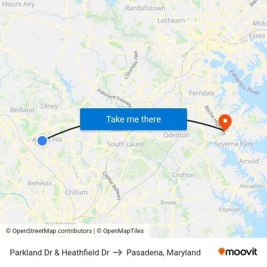 Parkland Dr & Heathfield Dr to Pasadena, Maryland map