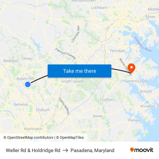 Weller Rd & Holdridge Rd to Pasadena, Maryland map