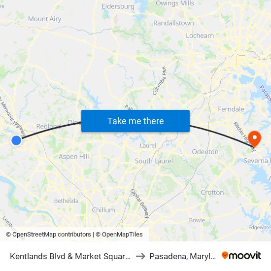 Kentlands Blvd & Market Square Ent to Pasadena, Maryland map