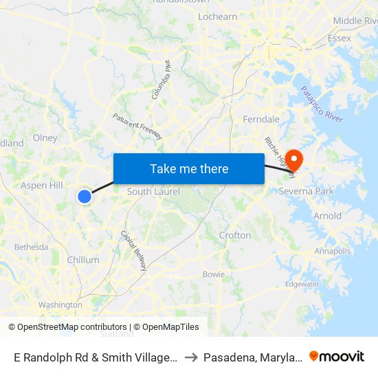 E Randolph Rd & Smith Village Rd to Pasadena, Maryland map