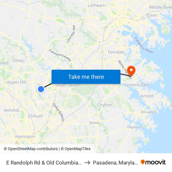 E Randolph Rd & Old Columbia Pk to Pasadena, Maryland map
