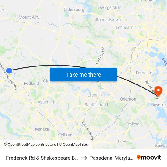 Frederick Rd & Shakespeare Blvd to Pasadena, Maryland map