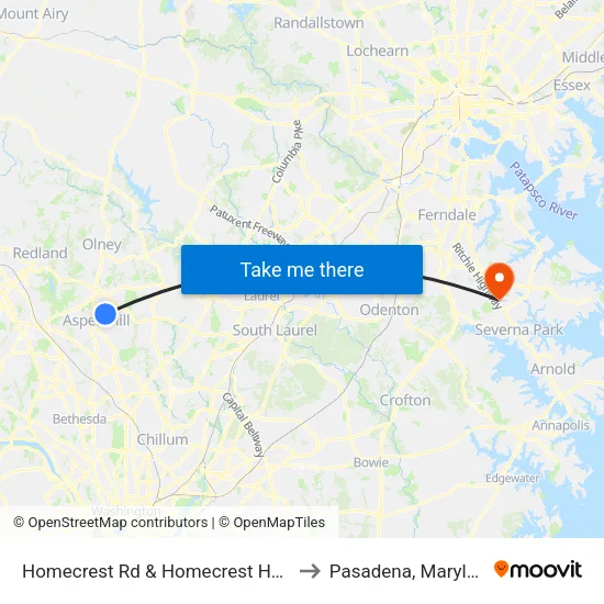 Homecrest Rd & Homecrest House to Pasadena, Maryland map