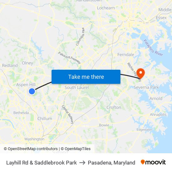 Layhill Rd & Saddlebrook Park to Pasadena, Maryland map