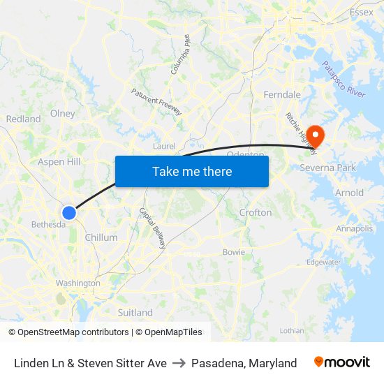 Linden Ln & Steven Sitter Ave to Pasadena, Maryland map