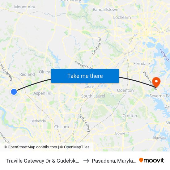 Traville Gateway Dr & Gudelsky Dr to Pasadena, Maryland map