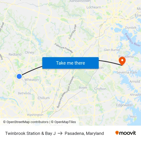 Twinbrook Station & Bay J to Pasadena, Maryland map