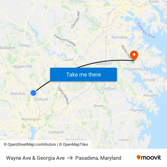 Wayne Ave & Georgia Ave to Pasadena, Maryland map