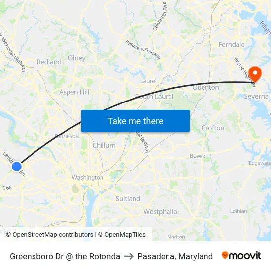 Greensboro Dr @ the Rotonda to Pasadena, Maryland map