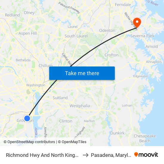 Richmond Hwy And North Kings Hwy to Pasadena, Maryland map