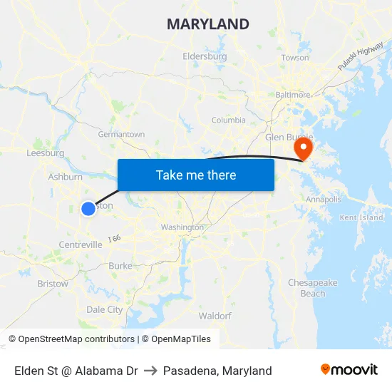 Elden St @ Alabama Dr to Pasadena, Maryland map