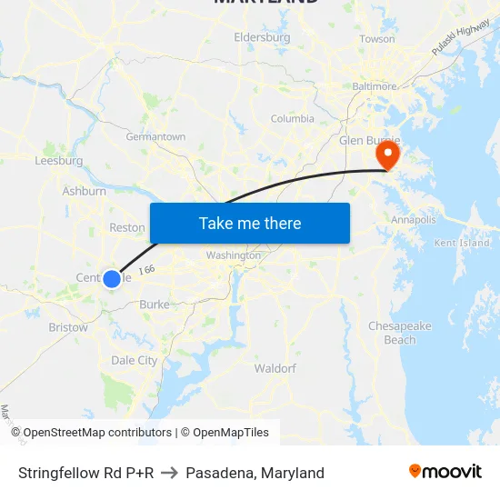 Stringfellow Rd Park And Ride Bay A to Pasadena, Maryland map