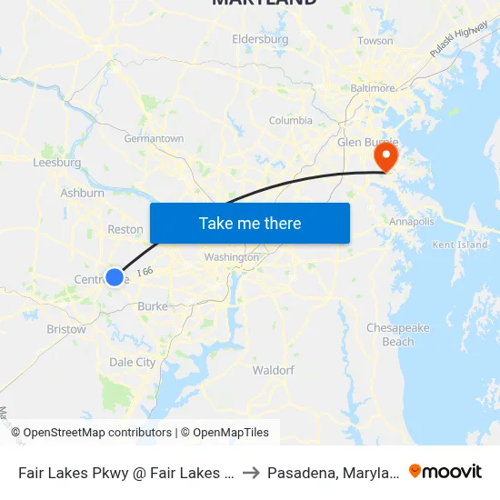 Fair Lakes Pkwy @ Fair Lakes Cir to Pasadena, Maryland map
