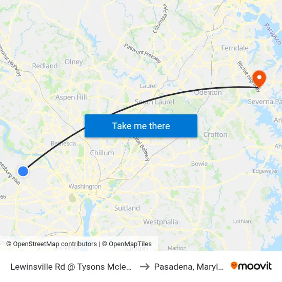 Lewinsville Rd @ Tysons Mclean Dr to Pasadena, Maryland map