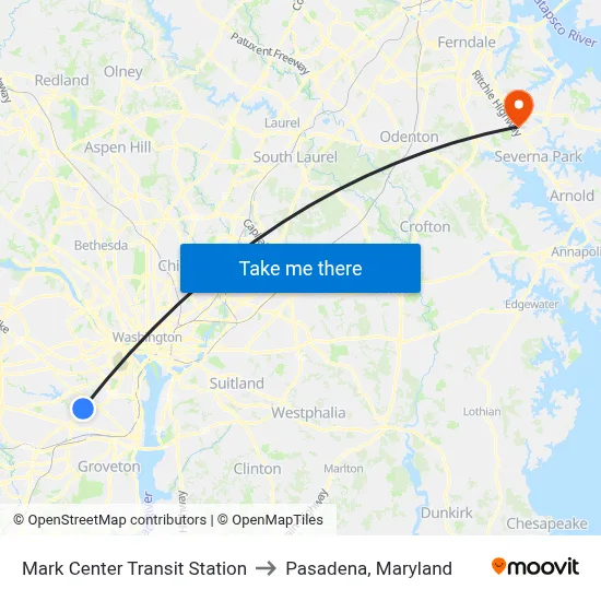 Mark Center Transit Station to Pasadena, Maryland map