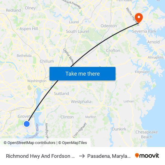 Richmond Hwy And Fordson Rd to Pasadena, Maryland map