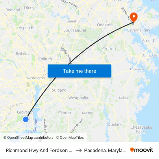 Richmond Hwy @ Fordson Rd to Pasadena, Maryland map