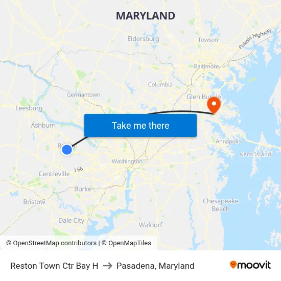 Reston Town Ctr Bay H to Pasadena, Maryland map