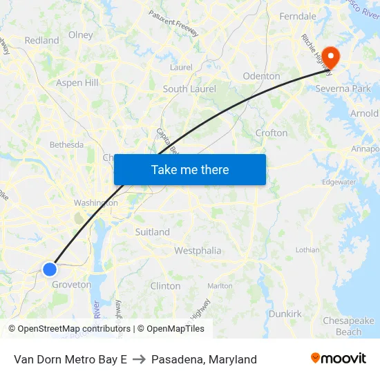 Van Dorn Metro Bay E to Pasadena, Maryland map