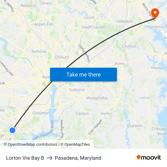 Lorton Vre Bay B to Pasadena, Maryland map