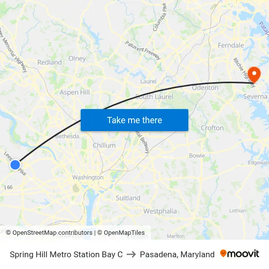 Spring Hill Metro Station Bay C to Pasadena, Maryland map