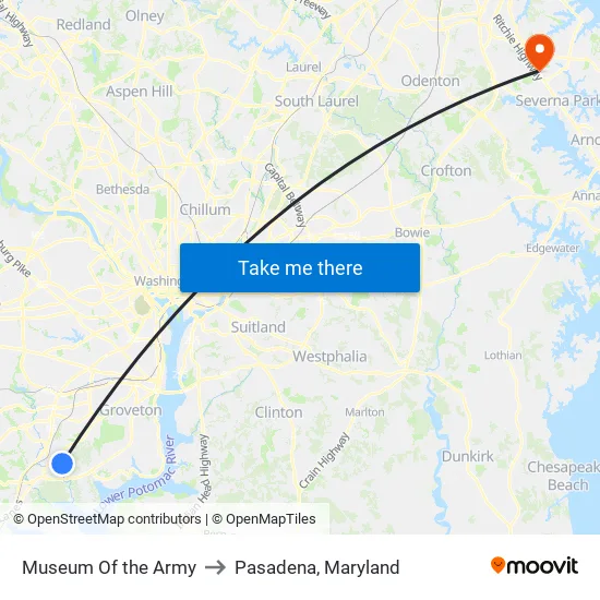 Museum Of the Army to Pasadena, Maryland map
