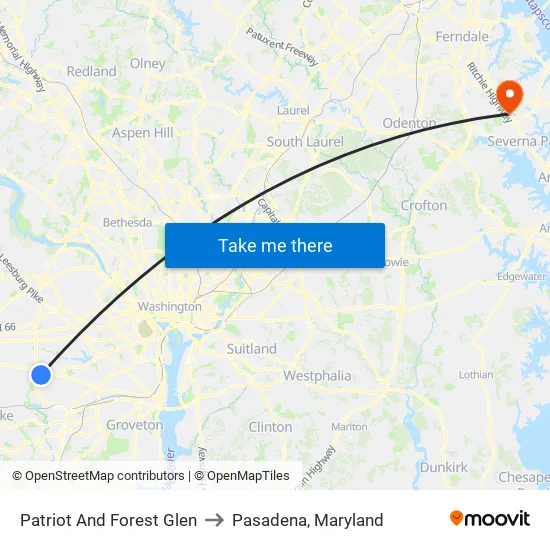 Patriot @ Forest Glen to Pasadena, Maryland map