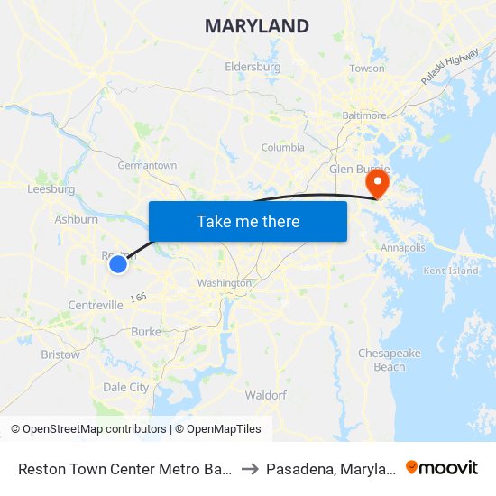 Reston Town Center Metro Bay L to Pasadena, Maryland map