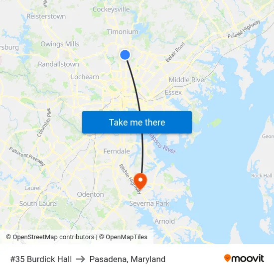 #35 Burdick Hall to Pasadena, Maryland map