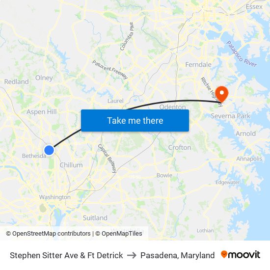 Stephen Sitter Ave & Ft Detrick to Pasadena, Maryland map