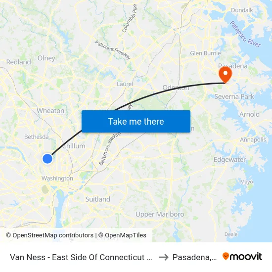 Van Ness - East Side Of Connecticut Ave. North Of Veazy St. NW to Pasadena, Maryland map