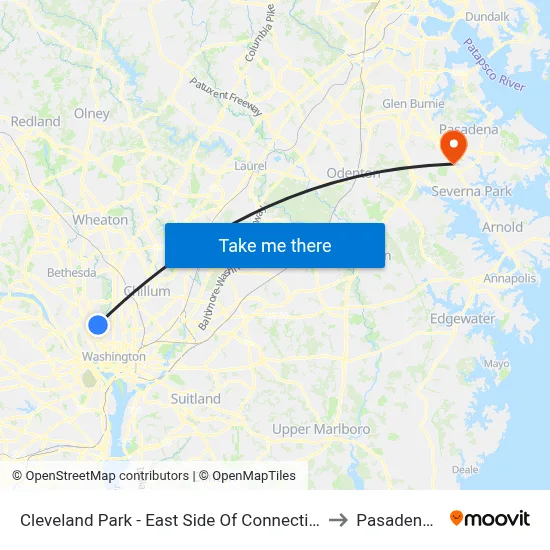 Cleveland Park - East Side Of Connecticut Ave., North Of Ordway St. NW to Pasadena, Maryland map