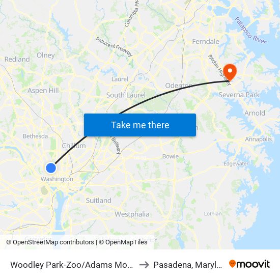 Woodley Park-Zoo/Adams  Morgan to Pasadena, Maryland map