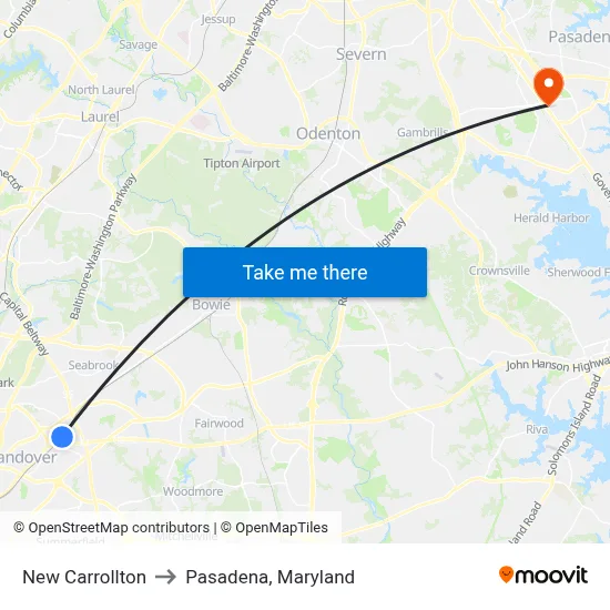 New Carrollton to Pasadena, Maryland map