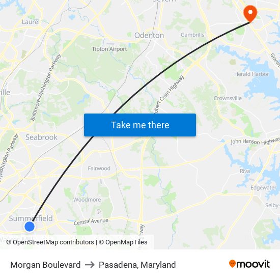 Morgan Boulevard to Pasadena, Maryland map