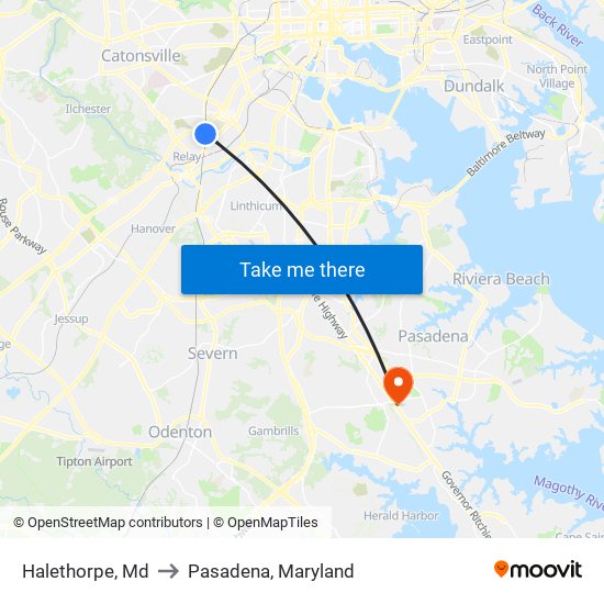 Halethorpe, Md to Pasadena, Maryland map