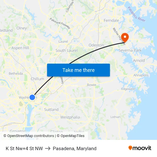 K St Nw+4 St NW to Pasadena, Maryland map