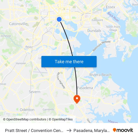 Pratt Street / Convention Center to Pasadena, Maryland map