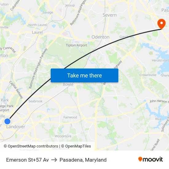 Emerson St+57 Av to Pasadena, Maryland map