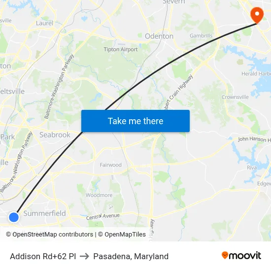 Addison Rd+62 Pl to Pasadena, Maryland map