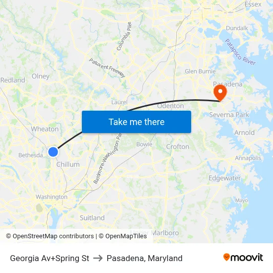 Georgia Av+Spring St to Pasadena, Maryland map