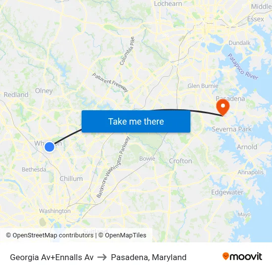 Georgia Av+Ennalls Av to Pasadena, Maryland map