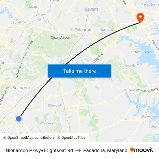 Glenarden Pkwy+Brightseat Rd to Pasadena, Maryland map