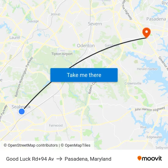 Good Luck Rd+94 Av to Pasadena, Maryland map
