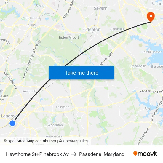 Hawthorne St+Pinebrook Av to Pasadena, Maryland map