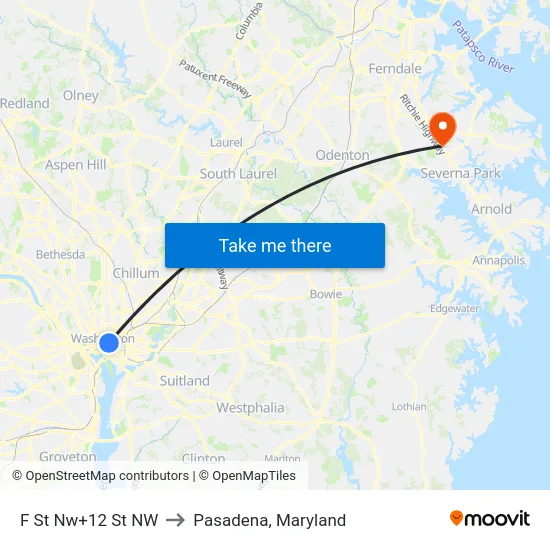F St Nw+12 St NW to Pasadena, Maryland map