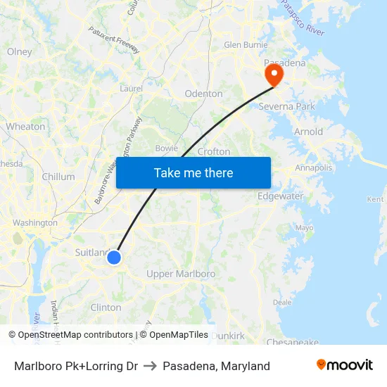 Marlboro Pk+Lorring Dr to Pasadena, Maryland map